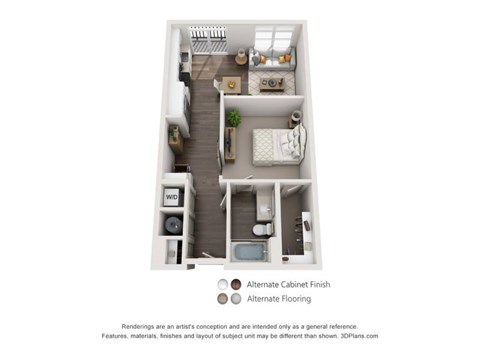 Floor plan for 1 bed, 1 bath, 680 sqft
